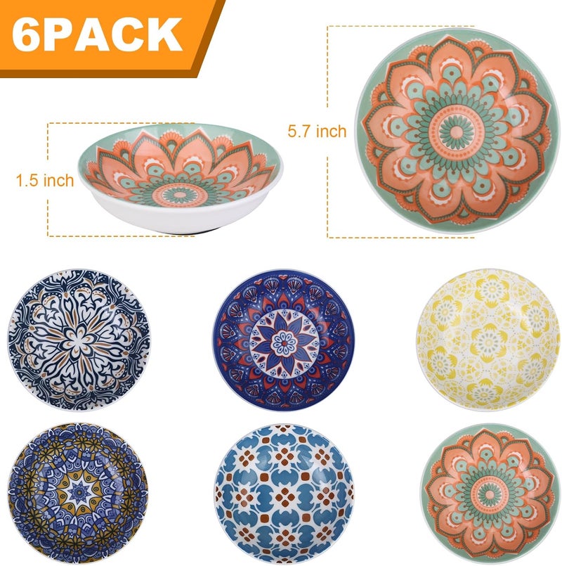 HAPPY KIT Ceramic Cat Food Bowls,6 Pack Colorful Cat Bowls Set,Anti-Slip Cats Dishes,Whisker Friendly Wide Pet Bowls for Indoor,5.75 inch Cute Kitten Plates for Wet and Dry Food Water - Image 2